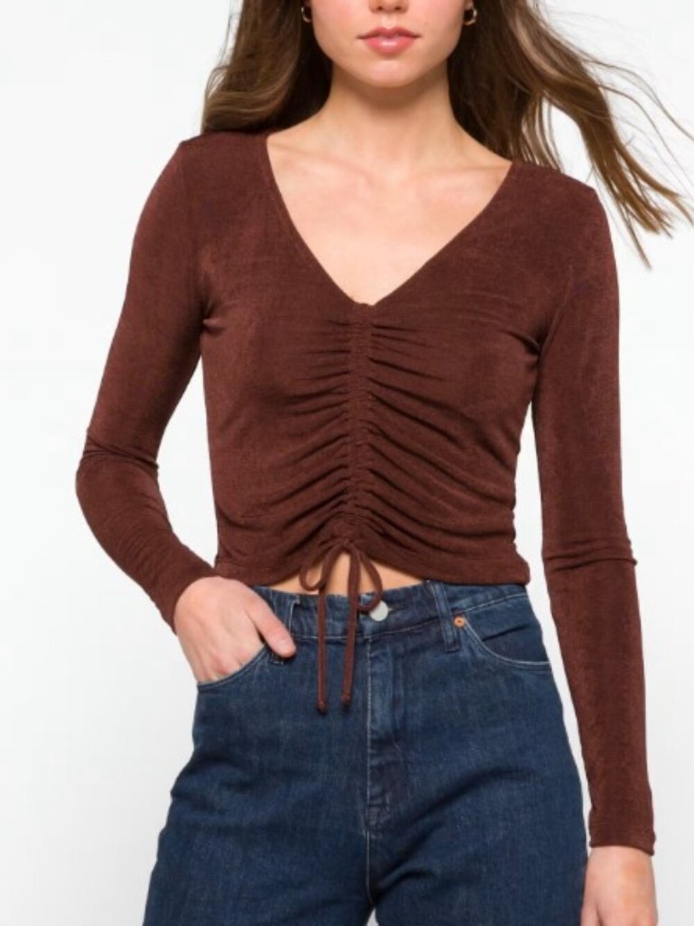 Socialite Azariah Ruche Detail Cropped Knit Top